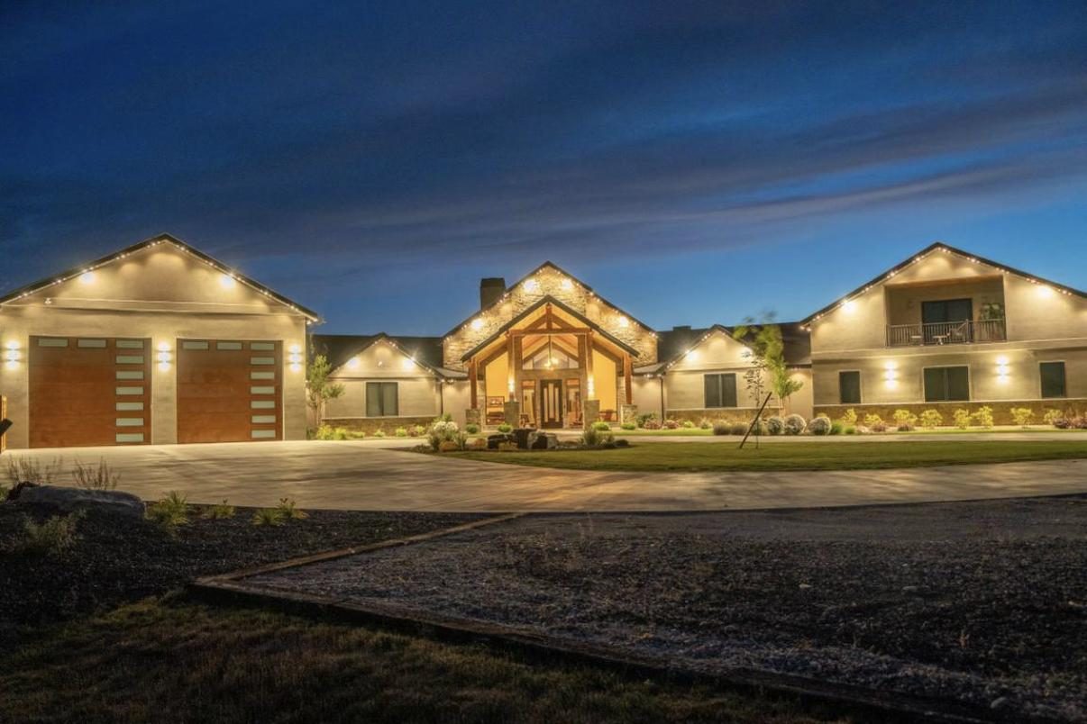 Permanent LED lighting on a ranch-style estate
