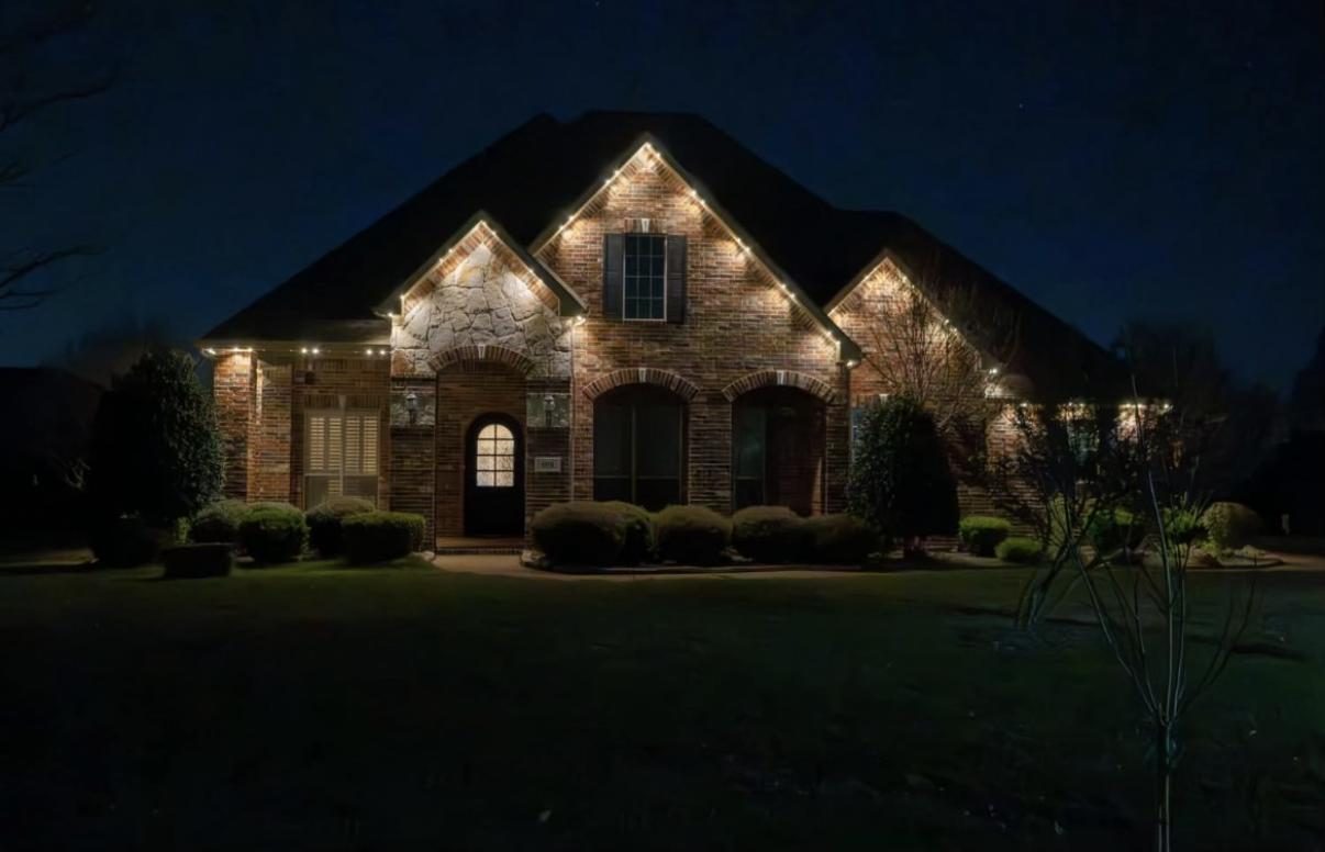 Permanent LED lighting on a brick home